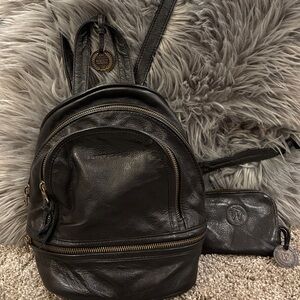Black Leather Backpack and card holder